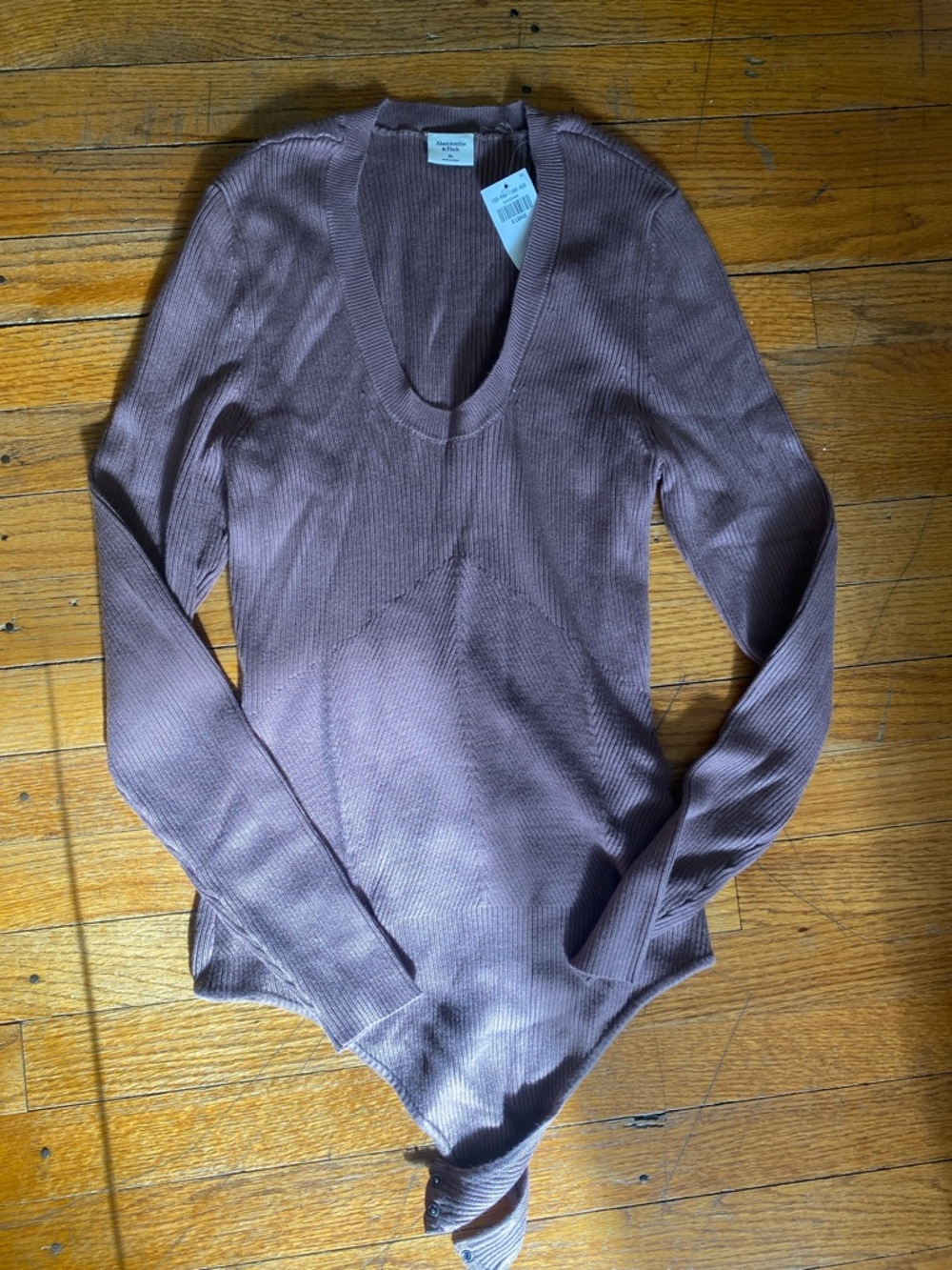 Abercrombie & Fitch Mauve Ribbed Long-Sleeve Bodysuit